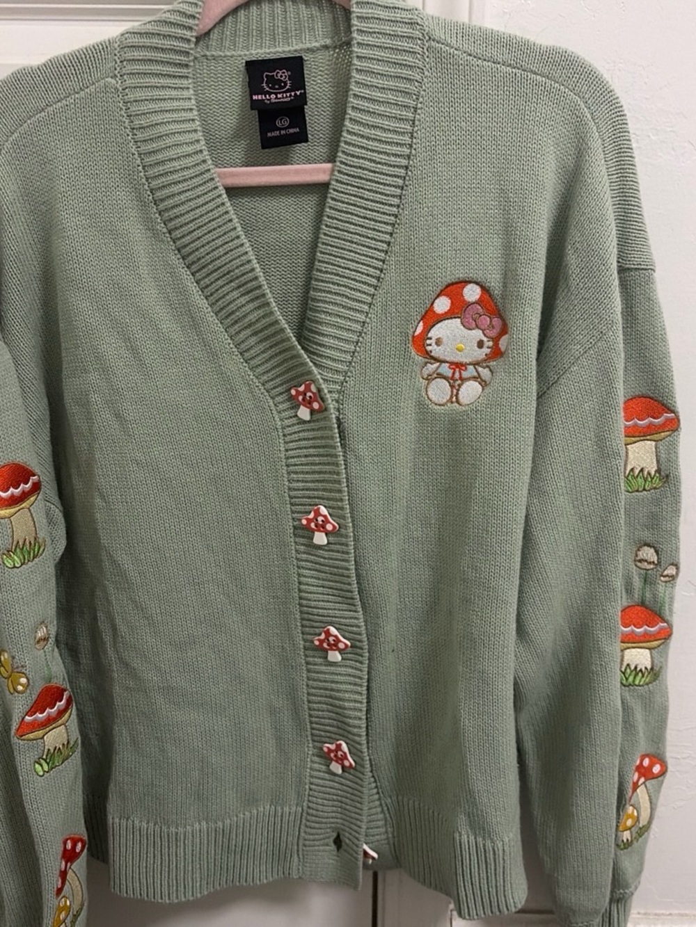 Hello Kitty Mint Green Mushroom Embroidered Cardigan